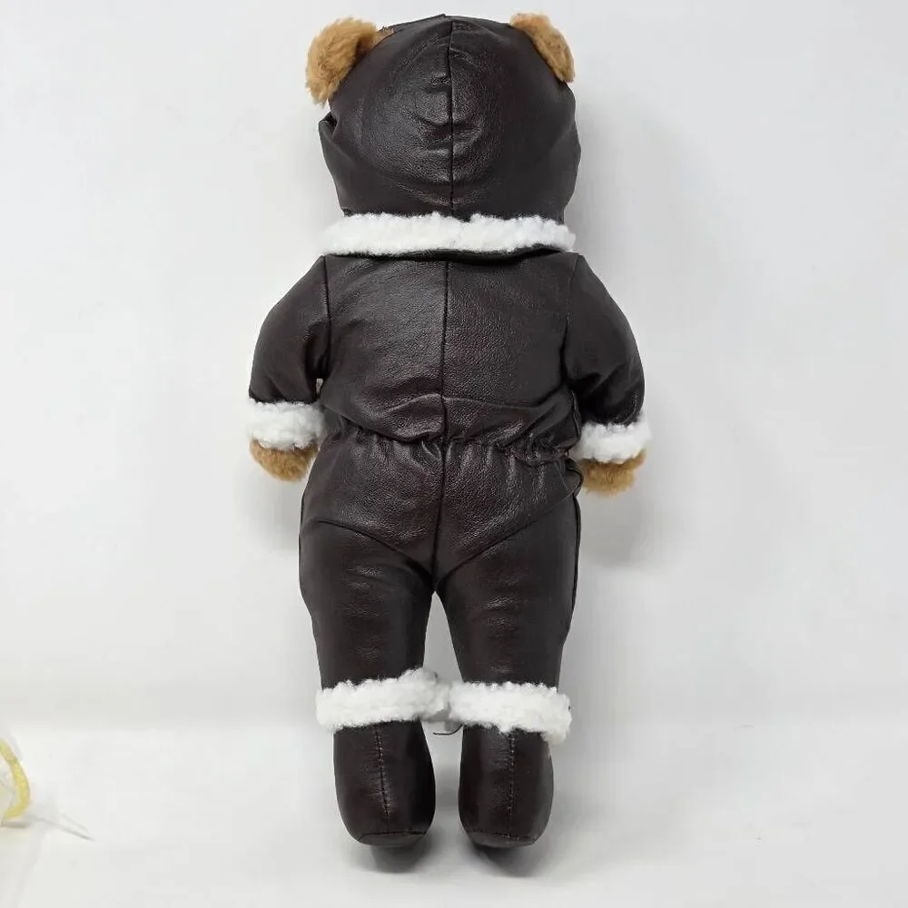 HARRODS AVIATOR MCGUIRE PILOT BEAR IN FAUX LEATHER BOMBER JACKET HAT & SCARF